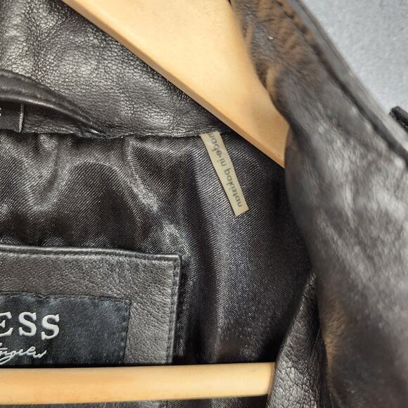 Vintage Guess Leather Jacket Womens Small Black Classic Moto Biker - Picture 9 of 15